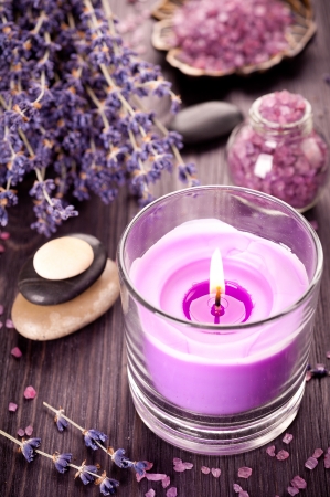 Lavender spa and zen stonesの写真素材