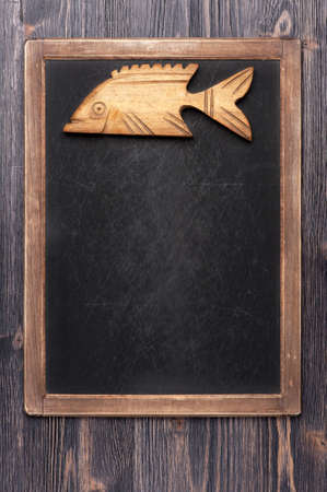 Menu slate chalk board for seafoodの写真素材