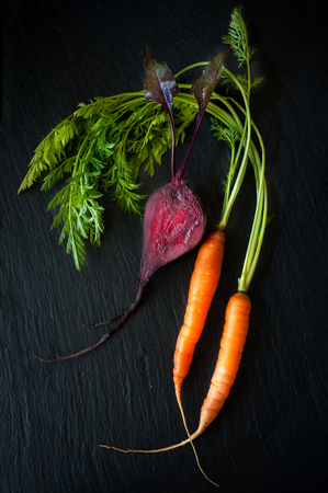Raw carrots and beetsの写真素材