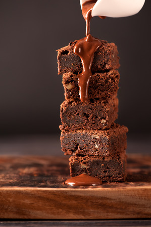 Chocolate brownies and hot chocolateの写真素材