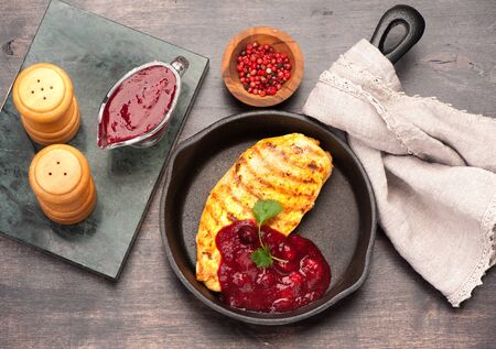 Marinated chicken breast with cranberry sauce. top viewの写真素材