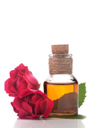 Rose essential oil and rose flowers. Spa and aromatherapyの写真素材