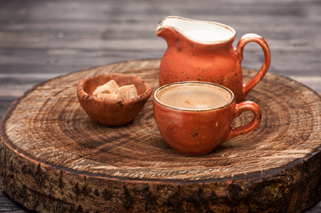 cup coffee espresso with sugar and milkの写真素材