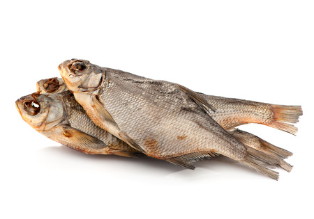 Dried fish on a white backgroundの写真素材