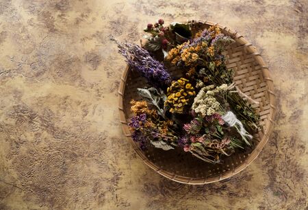Dried healing herbs and space for text. Herbal medicine conceptの写真素材