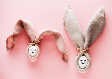 Easter bunny of eggs and napkins. Easter conceptの写真素材
