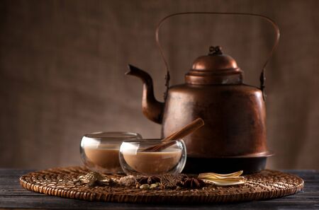 masala chai. Indian tea with spicesの写真素材