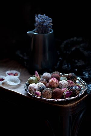 Various Raw vegan sweet candy gluten-free ballsの写真素材