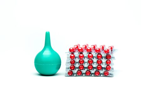Medical equipment. Enema and blisters pillsの写真素材