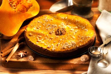 Pumpkin pie in rustic styleの写真素材
