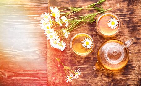 Herbal tea with chamomile flowersの写真素材