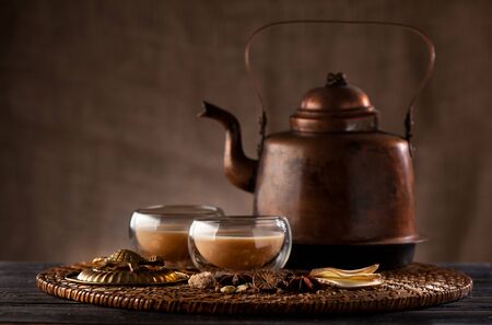 masala chai with spices and spicyの写真素材