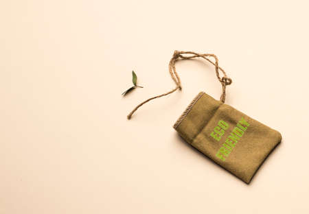 eco friendly sign. Burlap price tag. eco-friendly shopping conceptの写真素材