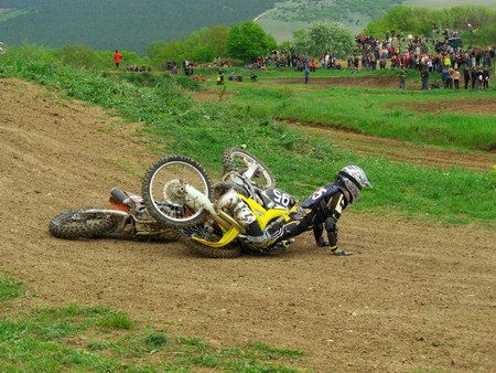 Crash in motocross. Scene from competition.の写真素材