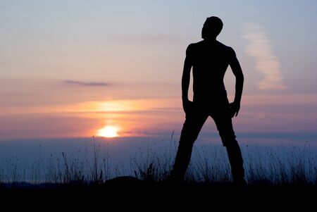 Man at the sunset. の写真素材