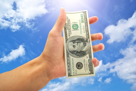 Dollar in palm. Element of design.の写真素材