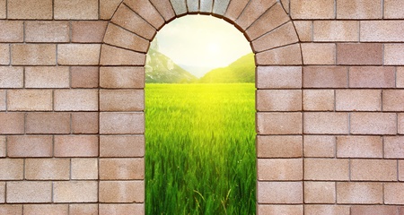Arch from bricks and nature. Element of design.の写真素材