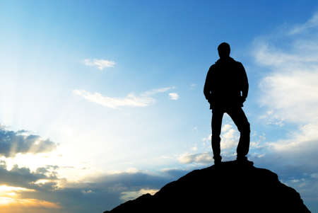 Silhouette of man on sunset. Element of design.の写真素材