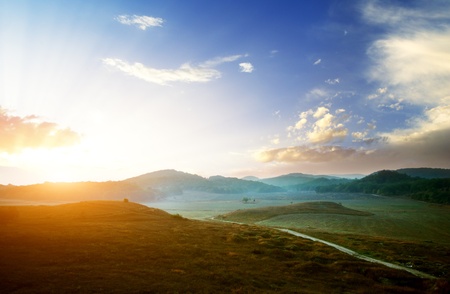 Sunrise composition. Hills of mountain.の写真素材
