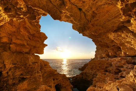 Sunset into grotto. Nature composition. の写真素材