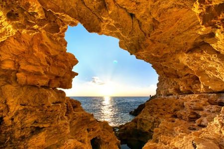 Sunset into grotto. Nature composition.の写真素材