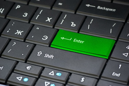 Red enter button on keyboard. Element of design.の写真素材