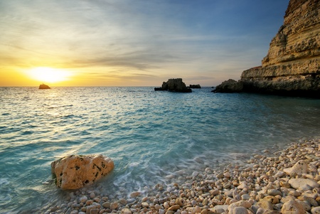 Beautiful seascape. Sea and rock at the sunset. Nature composition.の写真素材