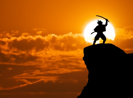 Samurai on top of mountain. Conceptual design. の写真素材