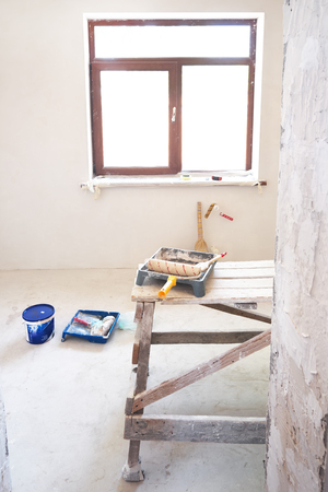 Repair indoor scene. Working procesed. の写真素材