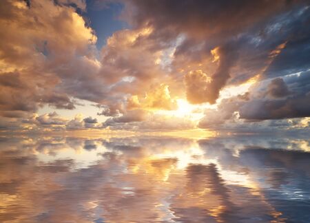 Sky background on sunset. Element of design.の写真素材