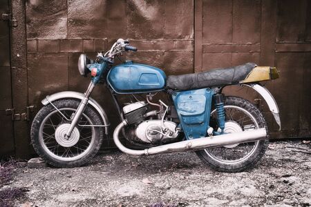 Old Blue Motorcycle. Retro design.の写真素材