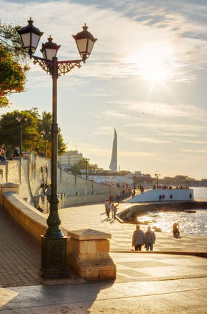 Sevastopol embankment. Beautiful view of the Artillery bay and the Black Sea at sunsetのeditorial素材
