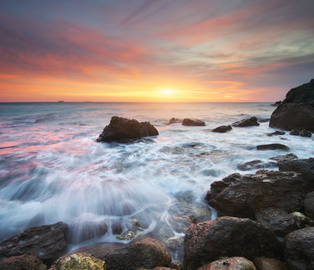 Beautiful seascape. Sunset on the sea. Composition of nature.の写真素材