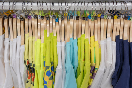 Ð¡lothes for sale inside a shop. Element of design.の写真素材