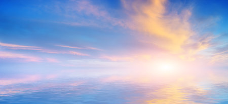 Sky background and water reflection. Element of design.の写真素材
