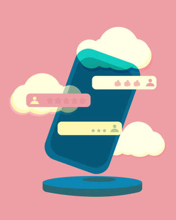 Concept of chatting by phone. Online customer support illustration. Metaphor of hotline operator answer customer with live chat, chatting communicationのイラスト素材