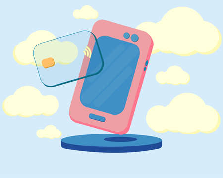 Neumorphism Illustration nfc payment phone or podium concept. Contactless payment technology...