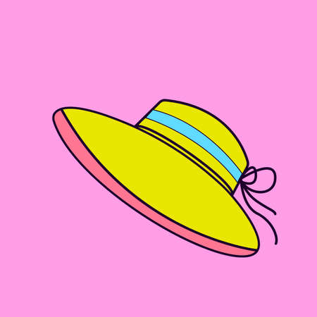 Pop Art Style. Woman Beach Hat. Flat Colorful Icon design.のイラスト素材