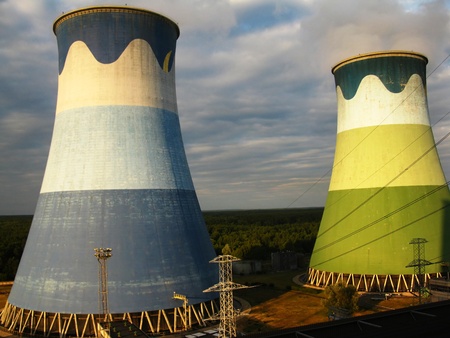 colorfully painted in a power plant cooling towersのeditorial素材