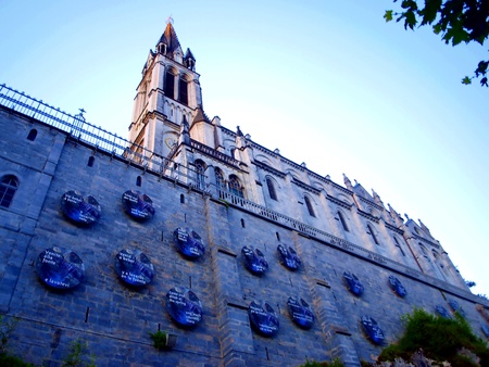 Basilica of the Immaculate Conception MasabelskÄ over the grotto in Lourdes, Franceのeditorial素材
