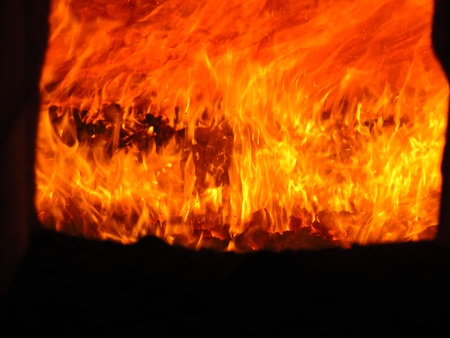 Colorful fire in an industrial furnace Poland - heating plant, boiler roomのeditorial素材