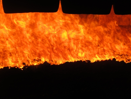 view of the fire grate boiler incinerating coal
