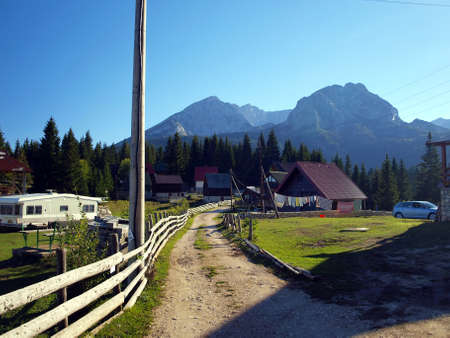 mountain, rural road in the band Durmitor in Montenegro in the autumn afternoonのeditorial素材