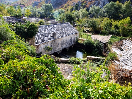 dam of water mill on the river in Blagaj Buna, near Mostar in Bosnia and Herzegovinaの写真素材