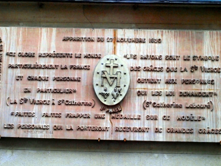 on the miraculous medal table placed in front of the chapel of the Sisters of Charity in Paris du Bac Streetのeditorial素材