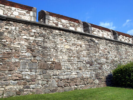 old historic wall of the castle in Trentino in Italy as a backgroundのeditorial素材