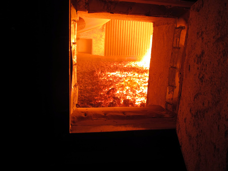view of the fire grate boiler incinerating coalの写真素材