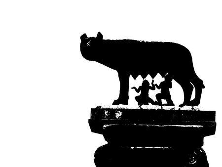 Sculpture of a mother-wolf feeding Romulus and Remus, Rome, Italy, 2014 の写真素材