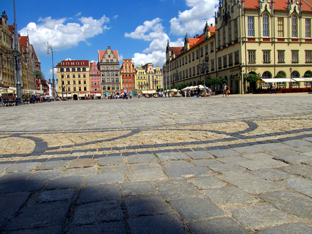 WROCLAW, POLAND - June 7  Market in Wroclaw, view from below on a colorful houses  Wroclaw, Poland June 7, 2013のeditorial素材