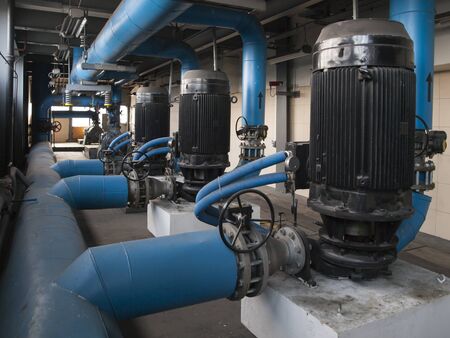 water pump with large electric motors built into an industrial installationの写真素材